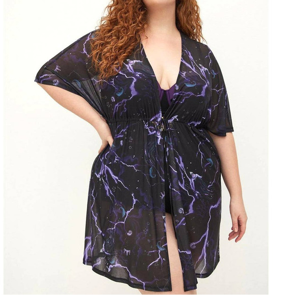 Torrid 1X/2X Disney Little Mermaid Ursula Mesh Swim Swimsuit Cover Up Kimono New - Picture 4 of 6